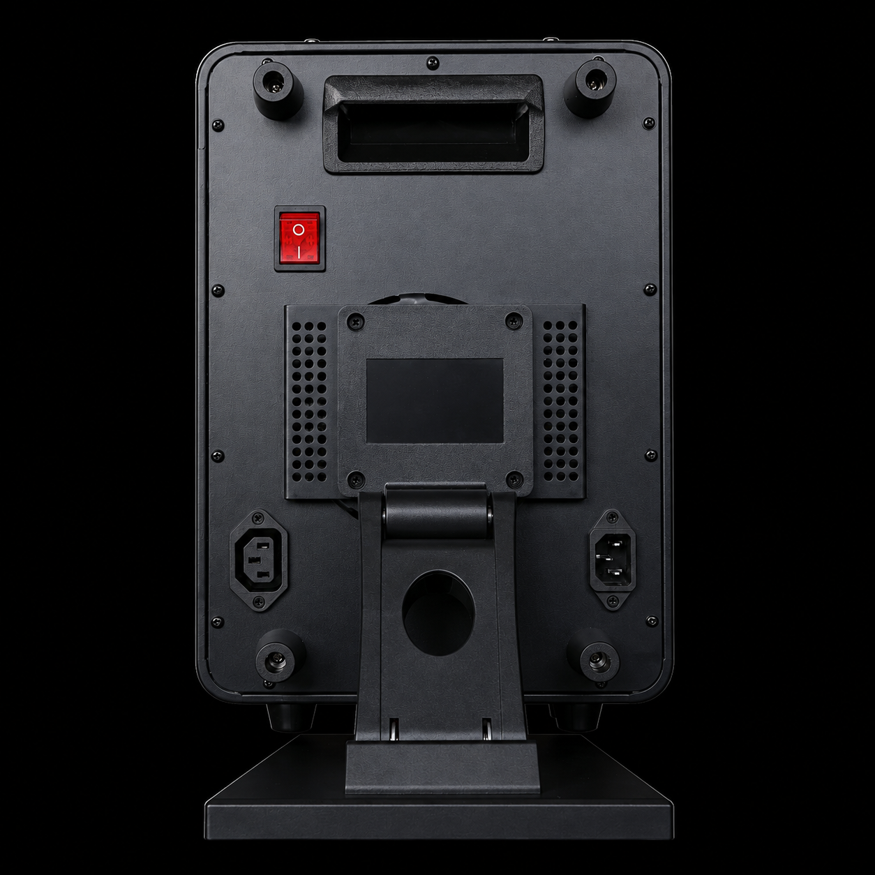 Rear view of the black NrG Aura panel and integrated stand